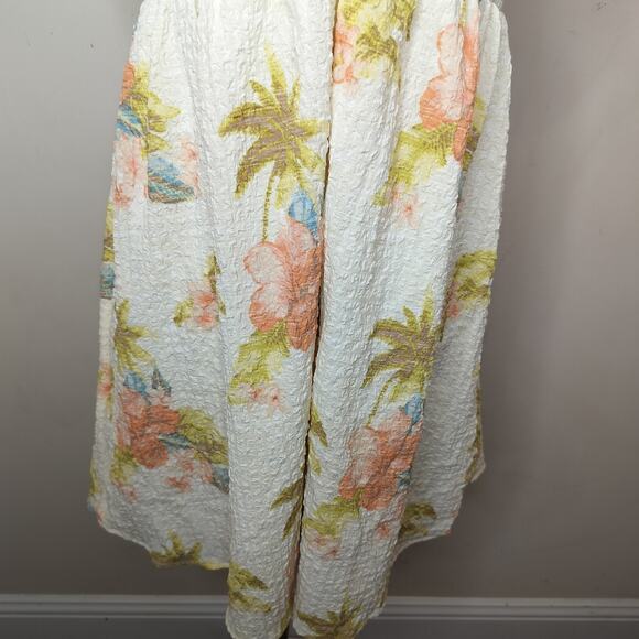 American Eagle Floral Dress Tie Back Pockets Cream Peach Crinkle - Picture 3 of 8